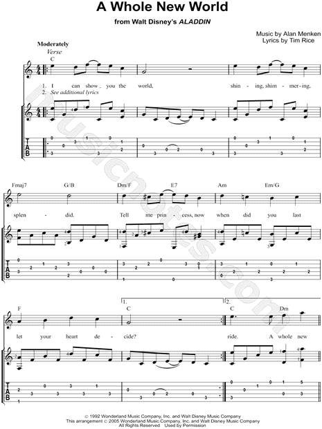 A Whole New World From Aladdin Guitar Tab In C Major Download Print Sku Mn