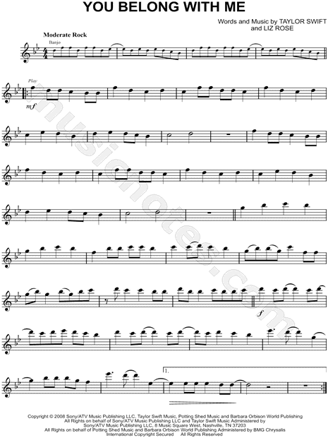 Taylor Swift You Belong With Me Sheet Music Flute Violin