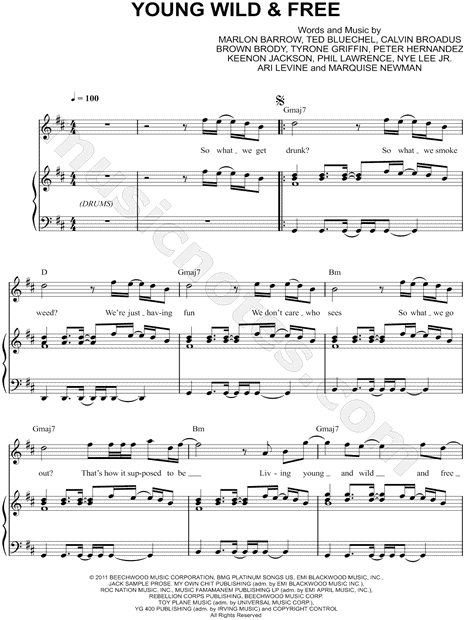 Snoop Dogg Young Wild Free Sheet Music In D Major