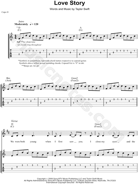 Taylor Swift Love Story Guitar Tab In D Major Download Print