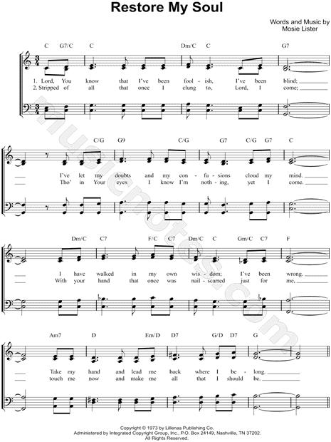 Print and download Restore My Soul sheet music by Mosie Lister. 
