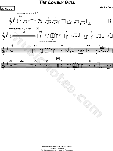 Herb Alpert The Tijuana Brass The Lonely Bull Sheet Music Trumpet Solo In Major Download Print Sku Mn