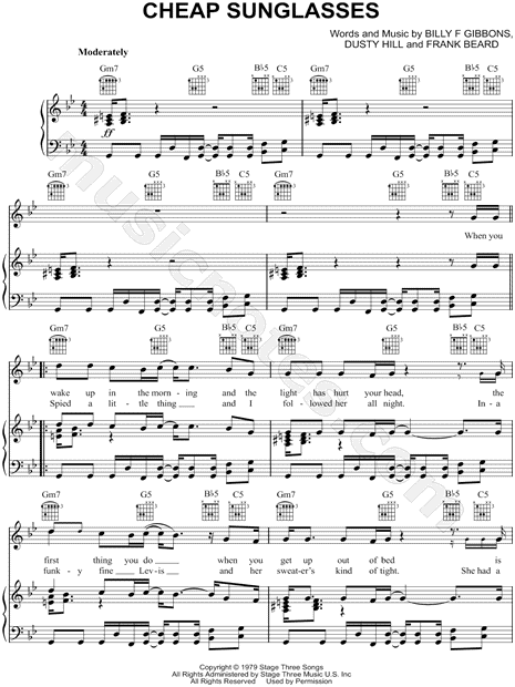 ZZ Top &quot;Cheap Sunglasses&quot; Sheet Music in G Minor (transposable) - Download & Print - SKU: MN0100835