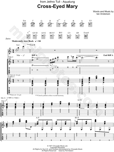 Jethro Tull "Cross-Eyed Mary" Guitar Tab in C Major ...