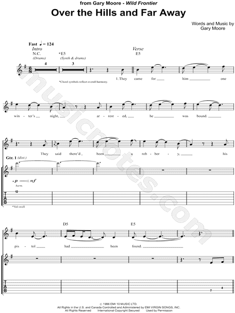 Alleviate engineer 鍔 Gary Moore "Over the Hills and Far Away" Guitar Tab in E Minor - Download &  Print - SKU: MN0102357