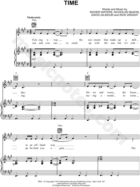 pink floyd time sheet music in f minor download print sku