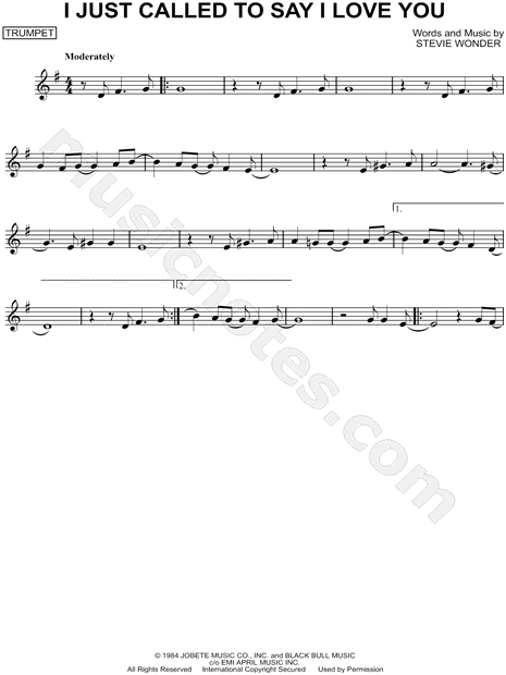 Stevie Wonder I Just Called To Say I Love You Sheet Music Trumpet Solo In G Major Download Print Sku Mn