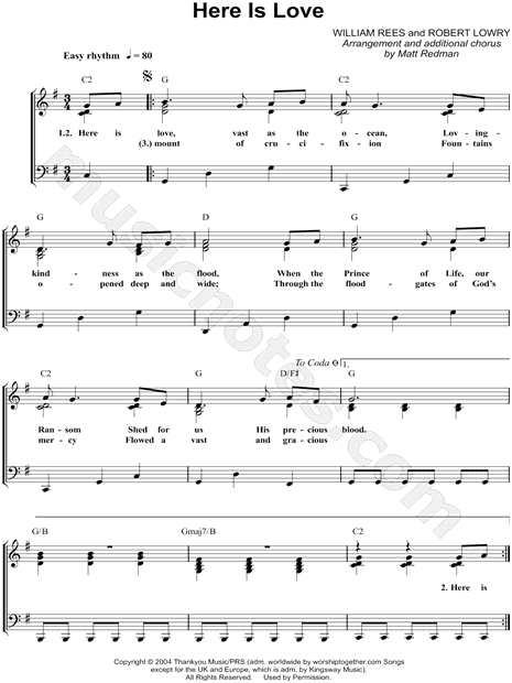 Matt Redman "Here Is Love" Sheet Music (Easy Piano) in G Major (transposable) - Download & Print ...