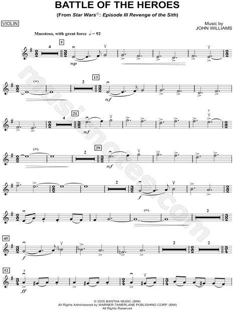 Battle Of The Heroes Violin From Star Wars Episode Iii Revenge Of The Sith Sheet Music Violin Solo In E Minor Download Print Sku Mn0103047