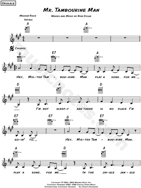 Bob Dylan Mr Tambourine Man Sheet Music Leadsheet In A Major Download Print Sku Mn