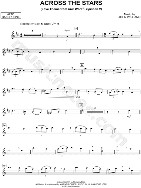 the Stars - Alto Saxophone sheet music from Star Wars Episode II: Attack of...