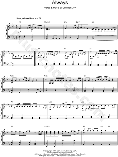 chord lagu always bon jovi always sheet music piano solo ...