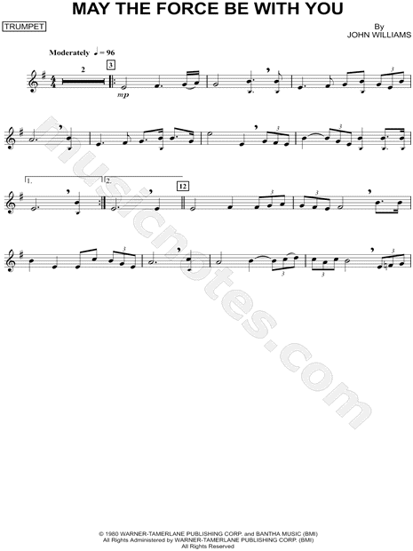 May The Force Be With You Trumpet From Star Wars Sheet Music Trumpet Solo In E Minor Download Print Sku Mn0103607