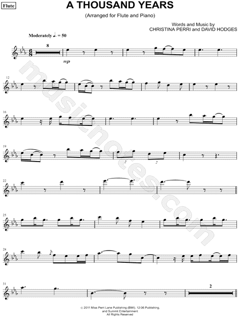 Christina Perri "A Thousand Years - Flute" Sheet Music ...