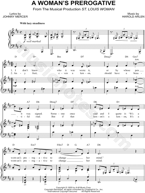 &quot;A Woman&#39;s Prerogative&quot; from &#39;St. Louis Woman&#39; Sheet Music in D Major (transposable) - Download ...