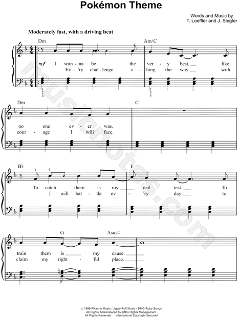 Jason Paige "Pokémon Theme" Sheet Music in D Minor ...