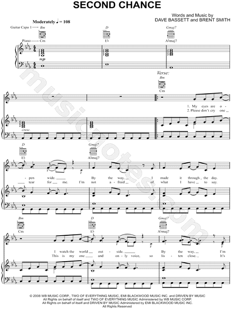 Shinedown "Second Chance" Sheet Music in C Minor - Download & Print