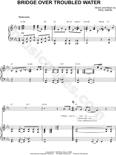 Exactitud sitio Alicia Simon & Garfunkel "Bridge Over Troubled Water" Sheet Music in Eb Major  (transposable) - Download & Print - SKU: MN0104273