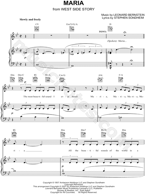 "Maria" from 'West Side Story' Sheet Music in Bb Major (transposable