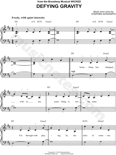 "Defying Gravity" from 'Wicked' Sheet Music (Easy Piano) in D Major