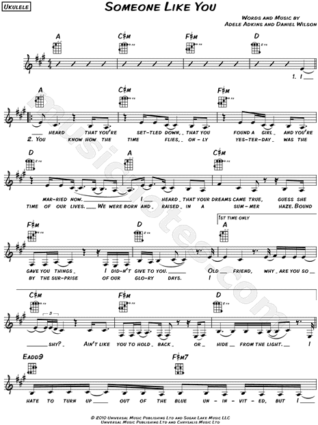 Adele Someone Like You Sheet Music Leadsheet In A Major