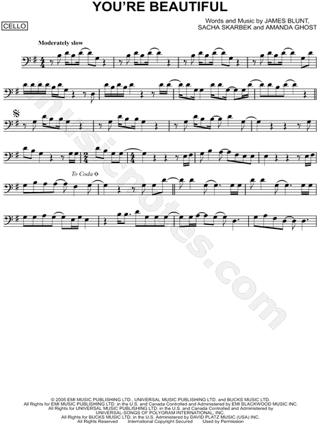 James Blunt "You're Beautiful" Sheet Music (Cello Solo) in ...