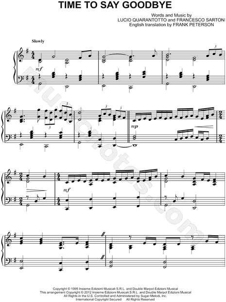 Andrea Bocelli Time To Say Goodbye Con Te Partiro Sheet Music Piano Solo In G Major Transposable Download Print Sku Mn