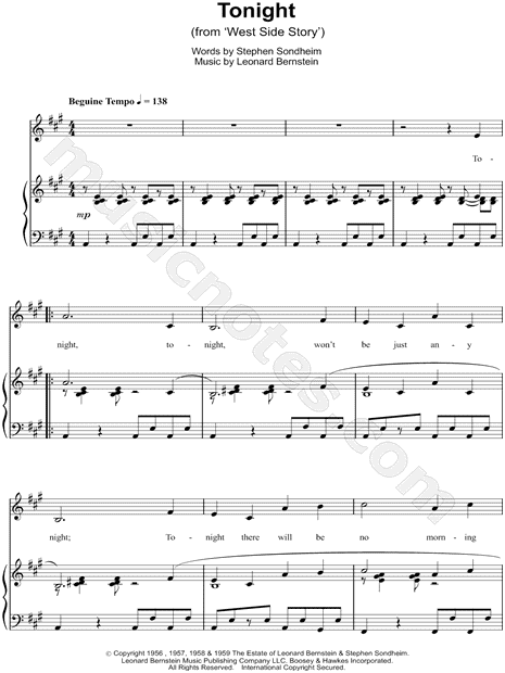 Tonight From West Side Story Sheet Music In A Major Transposable Download Print Sku Mn