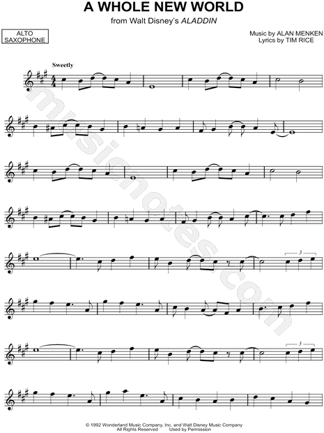 A Whole New World From Aladdin Sheet Music Alto Saxophone Solo In A Major Download Print Sku Mn