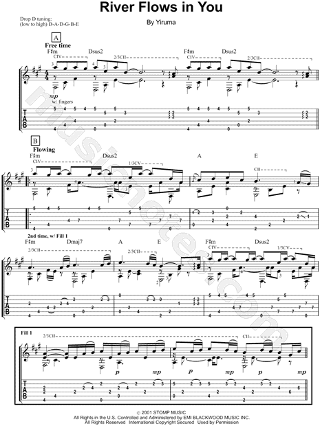 Yiruma "River Flows In You" Guitar Tab in A Major - Download & Print