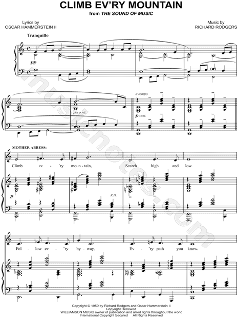 Climb Ev Ry Mountain From The Sound Of Music Sheet Music In C Major Transposable Download Print Sku Mn