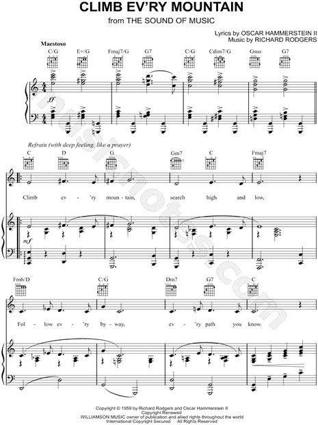 Climb Ev Ry Mountain From The Sound Of Music Sheet Music In C Major Transposable Download Print Sku Mn