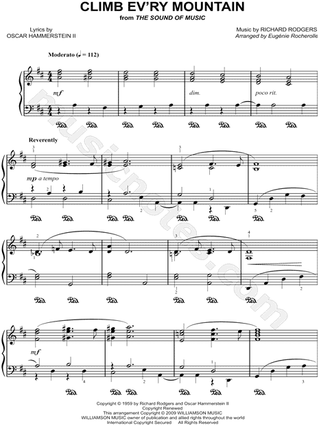 Climb Ev Ry Mountain From The Sound Of Music Sheet Music Piano Solo In D Major Download Print Sku Mn