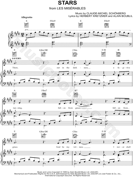 Stars From Les Miserables Sheet Music In E Major Transposable Download Print Sku Mn