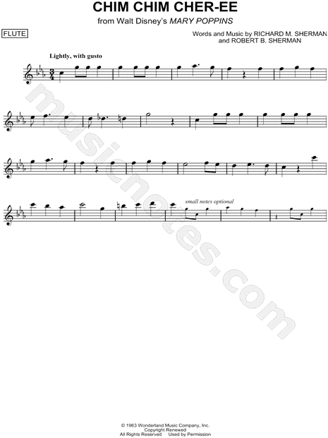 "Chim Chim Cher-ee" from 'Mary Poppins' Sheet Music (Flute 