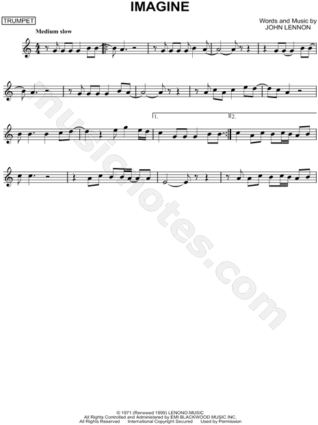 John Lennon Imagine Sheet Music Trumpet Solo In C Major Download Print Sku Mn