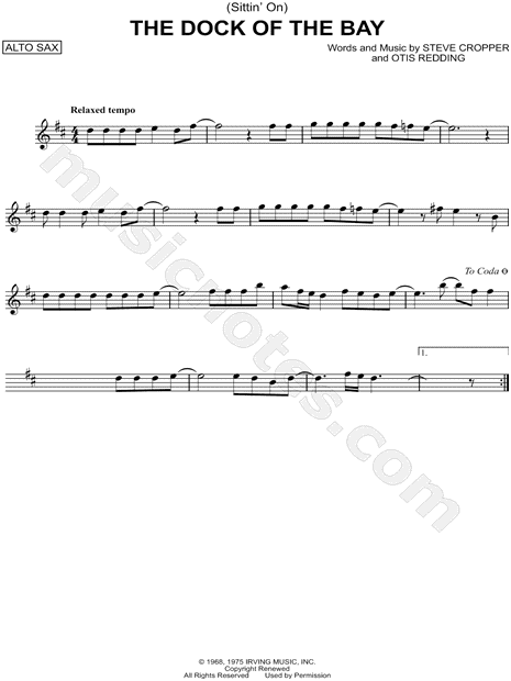 Otis Redding Sittin On The Dock Of The Bay Sheet Music Alto Saxophone Solo In D Major Download Print Sku Mn