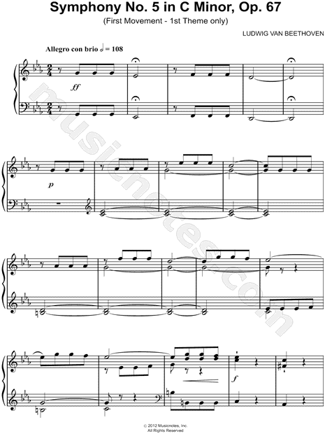 Heel veel goeds taart Sherlock Holmes Ludwig Van Beethoven "Symphony No. 5 in C Minor, Op. 67 - 1st Movement  [Excerpt]" Sheet Music (Easy Piano) (Piano Solo) in C Minor - Download &  Print - SKU: MN0106171