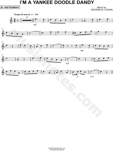 I M A Yankee Doodle Dandy Instrument From Yankee Doodle Dandy Sheet Music Trumpet Clarinet Soprano Saxophone Or Tenor Saxophone In C Major Download Print Sku Mn