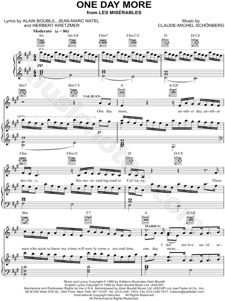 One Day More From Les Miserables Sheet Music In A Major Transposable Download Print Sku Mn