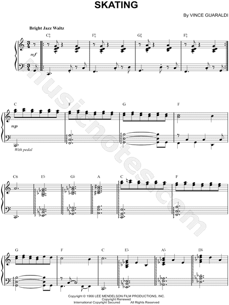 Vince Guaraldi "Skating" Sheet Music (Piano Solo) in C Major - Download & Print - SKU: MN0106307