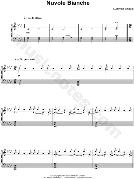 Ludovico Einaudi Nuvole Bianche Sheet Music Piano Solo In F Minor Transposable Download Print Sku Mn