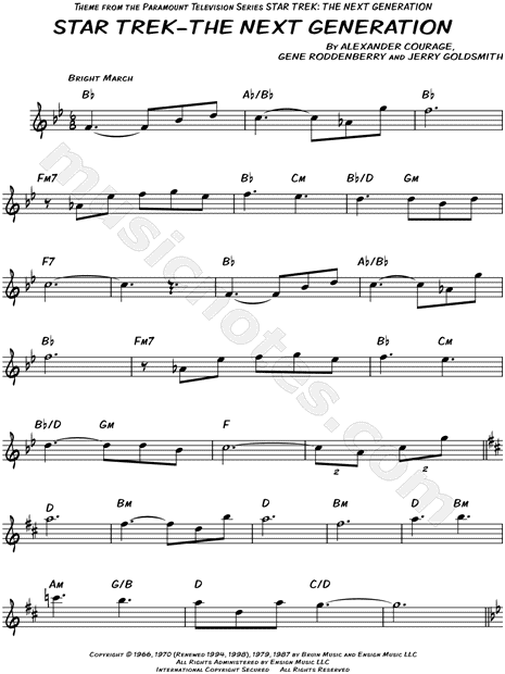 suppe Wetland absorberende Star Trek: The Next Generation" from 'Star Trek: The Next Generation' Sheet  Music (Leadsheet) (Flute, Violin, Oboe or Recorder) in Bb Major  (transposable) - Download & Print - SKU: MN0106623