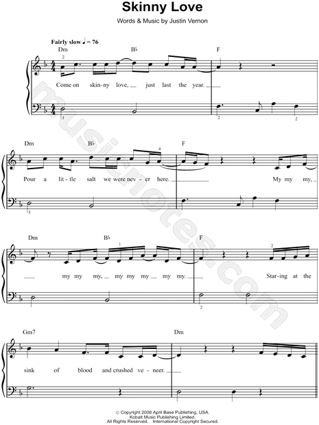svindler kaptajn vejr Birdy "Skinny Love" Sheet Music (Easy Piano) in D Minor (transposable) -  Download & Print - SKU: MN0106675