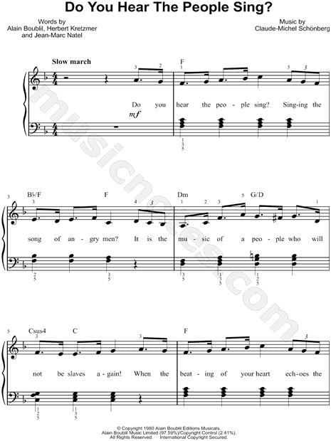 Do You Hear The People Sing From Les Miserables Sheet Music Easy Piano In F Major Download Print Sku Mn