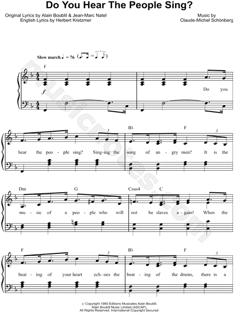 Do You Hear The People Sing From Les Miserables Sheet Music Easy Piano In F Major Download Print Sku Mn
