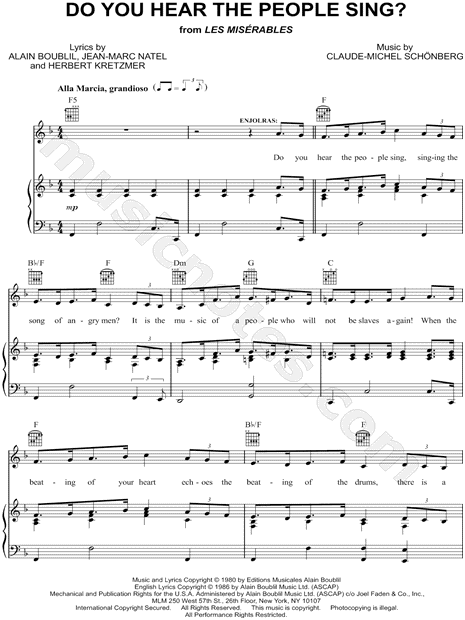 Do You Hear the People Sing?" from 'Les Misérables' Sheet Music F Major (transposable) - Print - MN0107044