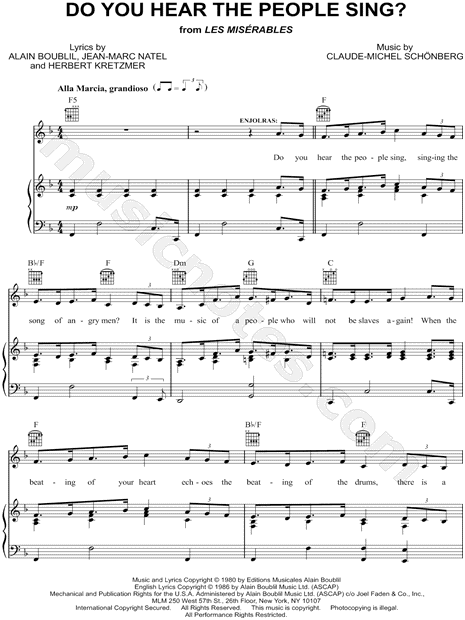 Do You Hear The People Sing From Les Miserables Sheet Music In F Major Transposable Download Print Sku Mn