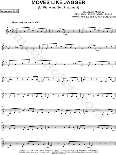 Maroon 5 Moves Like Jagger Bb Instrument Sheet Music