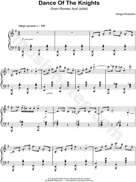Banquete Acusador Todo tipo de Dance of the Knights (Montagues and Capulets)" from 'Romeo and Juliet  (1935)' Sheet Music (Piano Solo) in G Major - Download & Print - SKU:  MN0107440